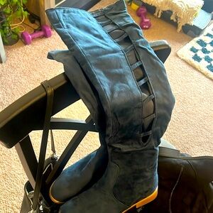 Blue suede knee boots. Never worn